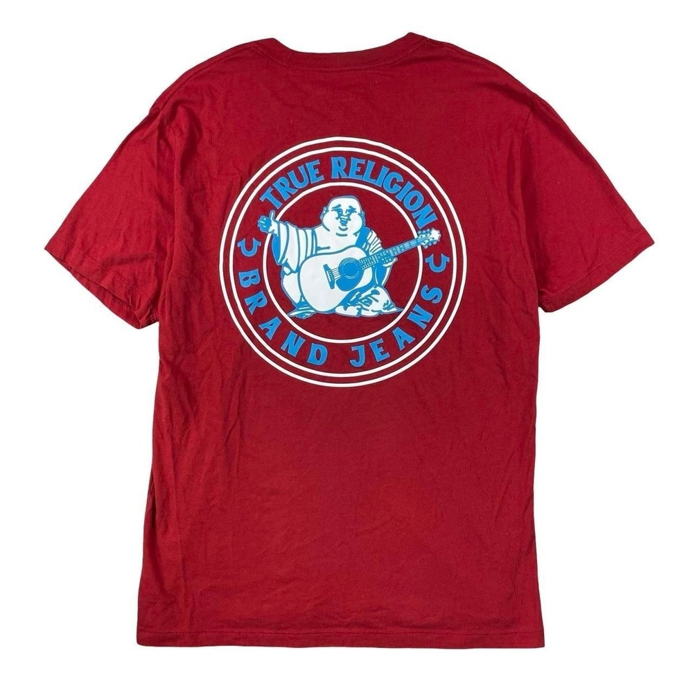 True‎ Religion t shirt mens medium buddha graphic red streetwear short sleeve